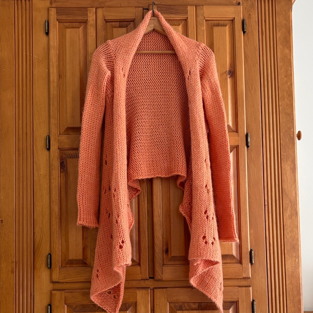 Anthropologie Vintage Cozy Apricot Open-Front Sweater with beautiful detailing